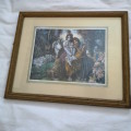 Vintage Vishnu Dasa Color Lithograph- Radha and Krishna- Vintage framed in wood frame