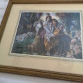 Vintage Vishnu Dasa Color Lithograph- Radha and Krishna- Vintage framed in wood frame