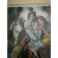 Vintage Vishnu Dasa Color Lithograph- Radha and Krishna- Vintage framed in wood frame