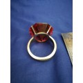 Large silver display ring- Handmade with simulated ruby stone