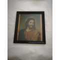 Antique colored portrait Jesus Christ in frame. 50s