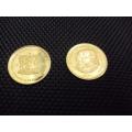 GOLD 1/10 OZ SOUTH AFRICA VAN RIEBEECK COINS / SA HISTORICAL MINT X 2 COINS