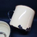 Old Vintage Large Enamel Mug and Bowl and Lid