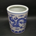 Blue and White Oriental Glazed Porcelain Dragon Vase