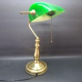Vintage Brass and Green Glass Bankers Lamp (Working)