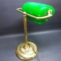 Vintage Styled Brass and Green Glass Bankers Lamp (Working)