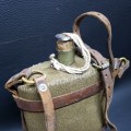 Highly Collectible WWII Green Enamel Water Bottle with Original Cover and Leather Straps!!!