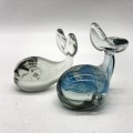 Two Small Hand Blown Glass Whale Paperweights!!!