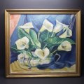 LARGE Vintage Framed Oil On Board Arum Lillie's  by Petro Nel (700mm x 650mm)