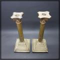 Two Large Decorative Antique Brass Candle Stands (Initially Silver Plate)