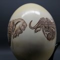 Original Scrimshaw Big Five Ostrich Egg On Brass Finished Horns!!!