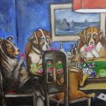 Original Oil on Stretched Canvas of Poker Playing Dogs!!! ( 700 x 500 )