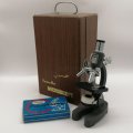 Vintage Boxed Cast Metal Microscope with Original Specimen Plates!!!