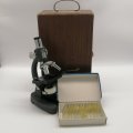 Vintage Boxed Cast Metal Microscope with Original Specimen Plates!!!