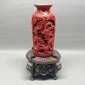 Fantastic!!! Highly Detailed Brass Lined Dragon Themed Cinnabar on Ornate Metal Oriental Stand!!!