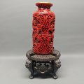 Fantastic!!! Highly Detailed Brass Lined Dragon Themed Cinnabar on Ornate Metal Oriental Stand!!!