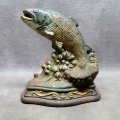 Original Vintage Cast Iron Hand Painted Jumping Trout Door Stop!!!