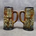 Fantastic!!!! Highly Detailed, Relief West German Glazed Porcelain Beer Tankards!!! Bid for Both!!!