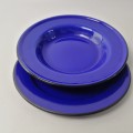 Large Original Cobalt Blue and Black Trim Enamelware Plate Sets, 12 Available, Bid Per Set!!!