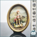 Oval Framed Italian Depose Three-dimensional Relief Boy watering Flowers Picture !!!