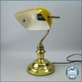 Working Vintage Yellow Glass and Brass Bankers Lamp!!!