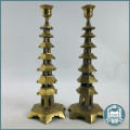 Two Antique Cast Brass 7 Tier Oriental Pagoda Candle Stands!!!