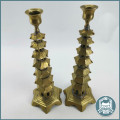 Two Antique Cast Brass 7 Tier Oriental Pagoda Candle Stands!!!