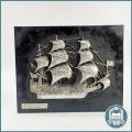 Vintage Spanish Wall Plaque Sovereign of the Seas Inglaterra 1637 Leather & Pewter!!!