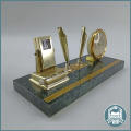 Vintage 1960s Metal and Marble Desktop Pen Holder with Calendar, Date, And Thermometer!!
