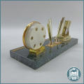 Vintage 1960s Metal and Marble Desktop Pen Holder with Calendar, Date, And Thermometer!!