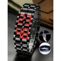 Men`s Stainless Steel Lava RED LED Digital Bracelet Watch (Black Red)