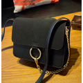 Fashion lady favorate nubuck flap chain retro satchel shoulder bag. Black color.
