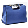 Genuine leather classic handle design big capacity handbag, with strape. Blue color
