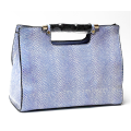 Genuine leather classic handle design big capacity handbag, with strape. Blue-white color