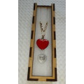 VALENTINE SP.: Pure SILVER Tickey+NEW 18 Carat Gold Plated Chain+Red Heart Pendant. In 1 GIFT Box.