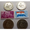 RSA: 1961-1964 Large 1c coins + wagon stamp +RSA stamp. Excellent condition. Mint stamps