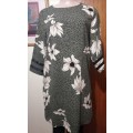 Olive Green Flower Dress With 3/4 Sleeves