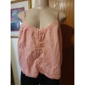 Peach Buttoned Lace Inset Dobby Camisole
