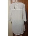 Cream 3/4 Sleeve Chiffon Dress