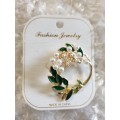 Green Leaf and Faux Pearl Brooch