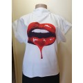 White Top With Red Lips Motif
