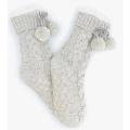 Grey Melange Pom Pom Cable Knit Slipper Socks