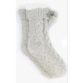 Grey Melange Pom Pom Cable Knit Slipper Socks