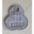 OLD CAPE TOWN DOG LICENCE DISC 1958