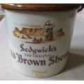 VINTAGE S.A. SEDGWICK`S THE ORIGINAL OLD BROWN SHERRY - CERAMIC OUDEKAAP STONEWARE BOTTLE / HOLDER