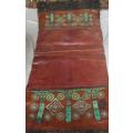 VINTAGE TAUREG HANDCRAFTED LEATHER CAMEL EYE RUNNER \RUG FROM OLD AFRICAN DESERT RARE FIND