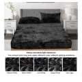 Solid Color Flannel Velvet Fitted Elastic Bed Sheet and Pillow Case - Queen - Black