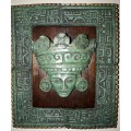 RARE Two Pieces of Zarebski 3D Mayan Aztec Art, in Malachite Resin and Walnut Wood