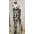 BLACK AND WHITE PROM EVENING DRESS MATRIC DRESS PARTY DRESS BEAUTIFULLY EMBROIDERED