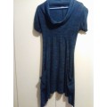 Blue knit long top with cowl  neck M